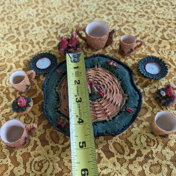 Miniature Resin 11 PC Christmas Cardinal Tea Set 1990's - Picture 6 of 10